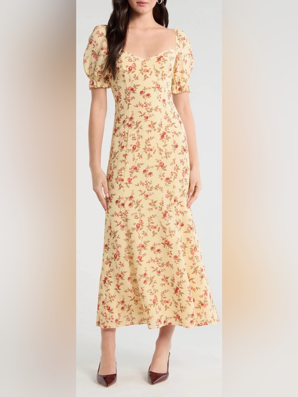 Reformation Yellow Dress with Pink Floral Print